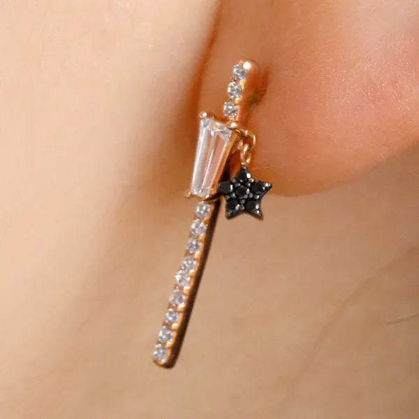 14K 18K Solid Gold Cz Stick and Black Star Cartilage Helix Conch  Barbell Piercing Earring Stud