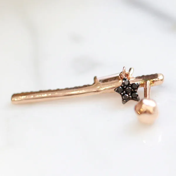 14K 18K Solid Gold Cz Stick and Black Star Cartilage Helix Conch  Barbell Piercing Earring Stud