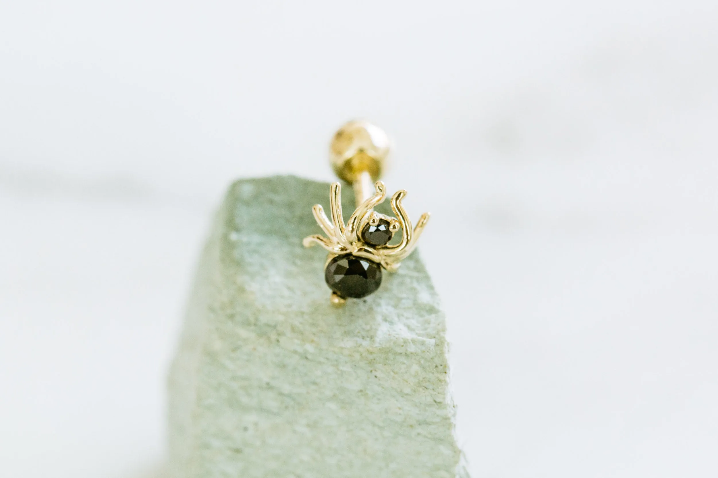 14k Gold Black Cubic Spider Barbell Ear Stud Piercing