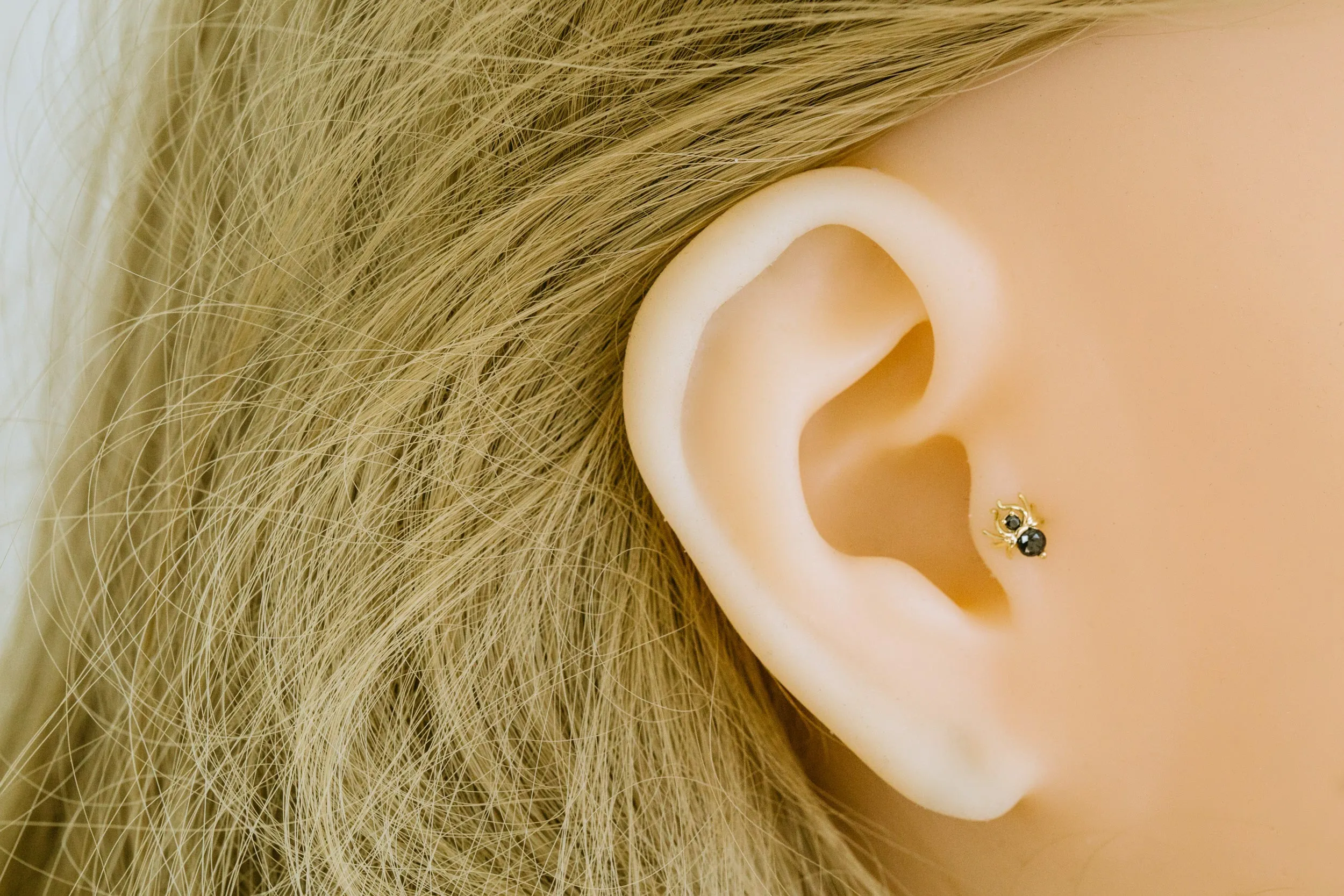 14k Gold Black Cubic Spider Barbell Ear Stud Piercing