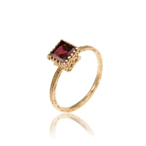 14K Rose Gold Square Red Garnet 6X6mm Ring