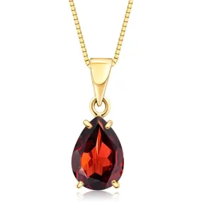 14K Yellow Gold Teardrop Red Garnet Vencie Chain 7X10mm Pendant