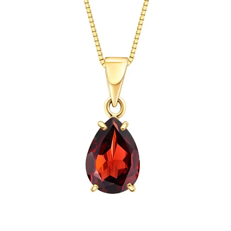 14K Yellow Gold Teardrop Red Garnet Vencie Chain 7X10mm Pendant