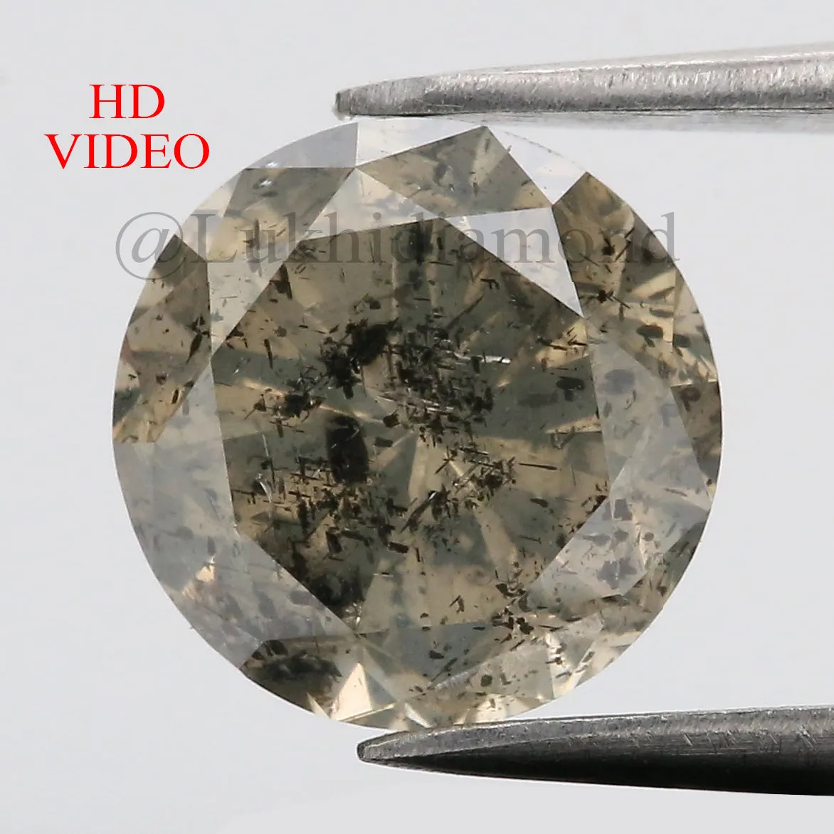 2.43 CT Natural Loose Round Shape Diamond Salt And Pepper Round Cut Diamond 8.20 MM Natural Yellow Green Round Brilliant Cut Dia