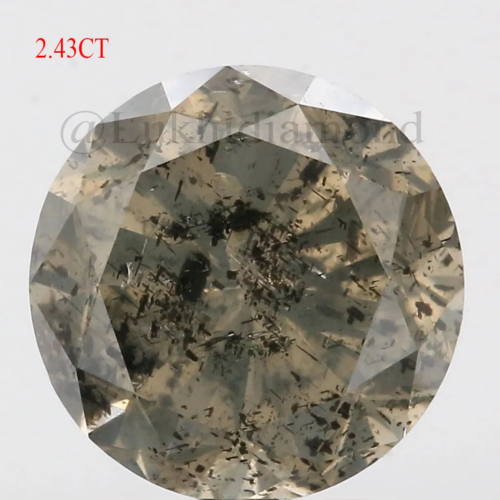 2.43 CT Natural Loose Round Shape Diamond Salt And Pepper Round Cut Diamond 8.20 MM Natural Yellow Green Round Brilliant Cut Dia