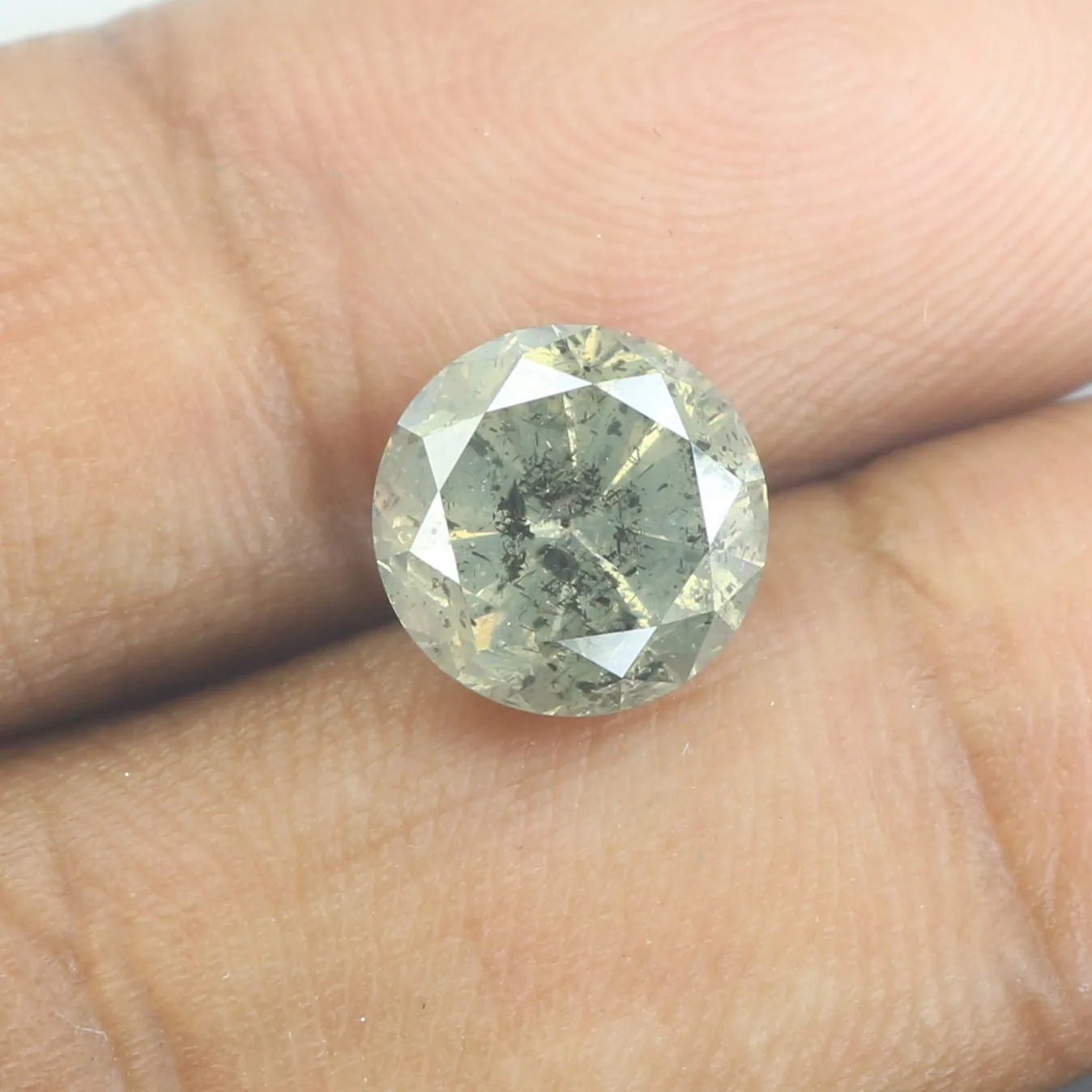 2.43 CT Natural Loose Round Shape Diamond Salt And Pepper Round Cut Diamond 8.20 MM Natural Yellow Green Round Brilliant Cut Dia