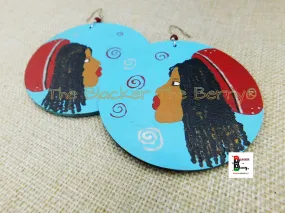 African Earrings Jewelry Wooden Hand Painted Black Owned Blue Red Locs Dreads