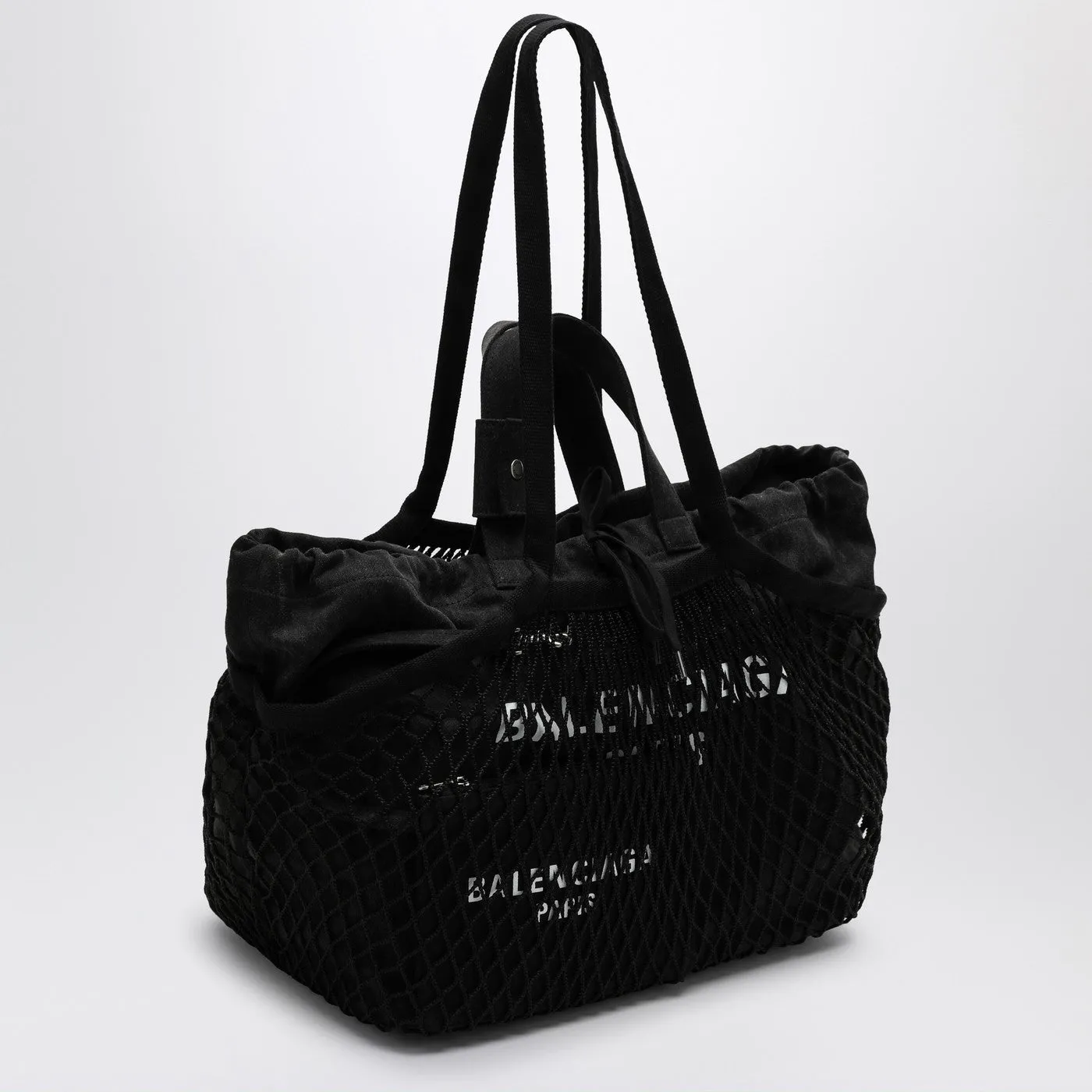 Balenciaga    Balenciaga Medium 24/7 Tote Bag In Washed Black Cotton With Mesh