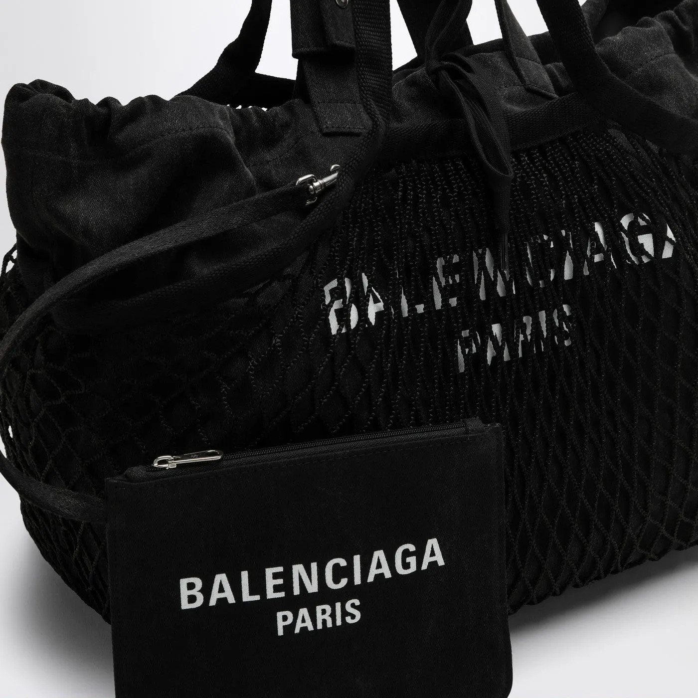 Balenciaga    Balenciaga Medium 24/7 Tote Bag In Washed Black Cotton With Mesh