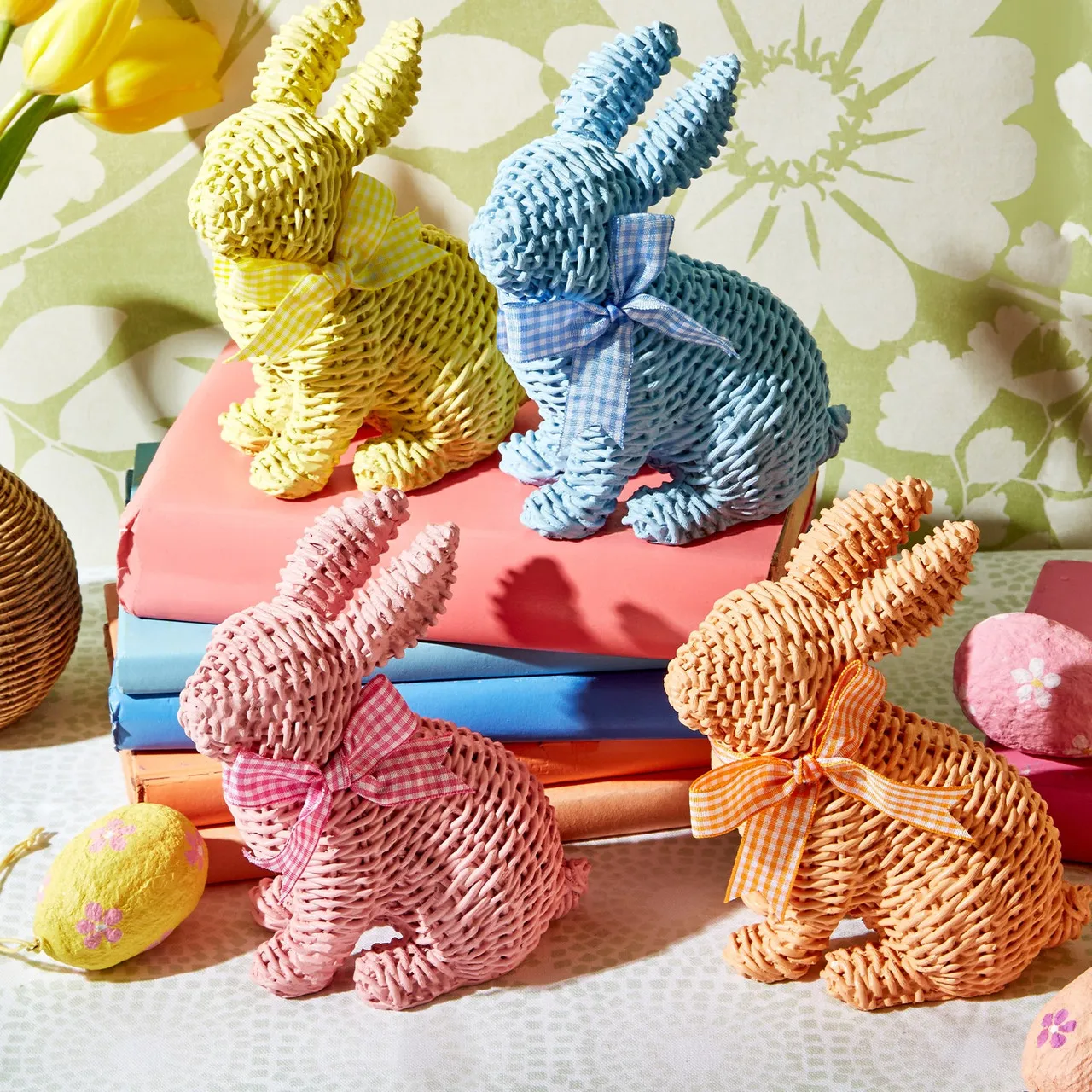 Basket Weave Pattern Easter Bow Bunny, Pink