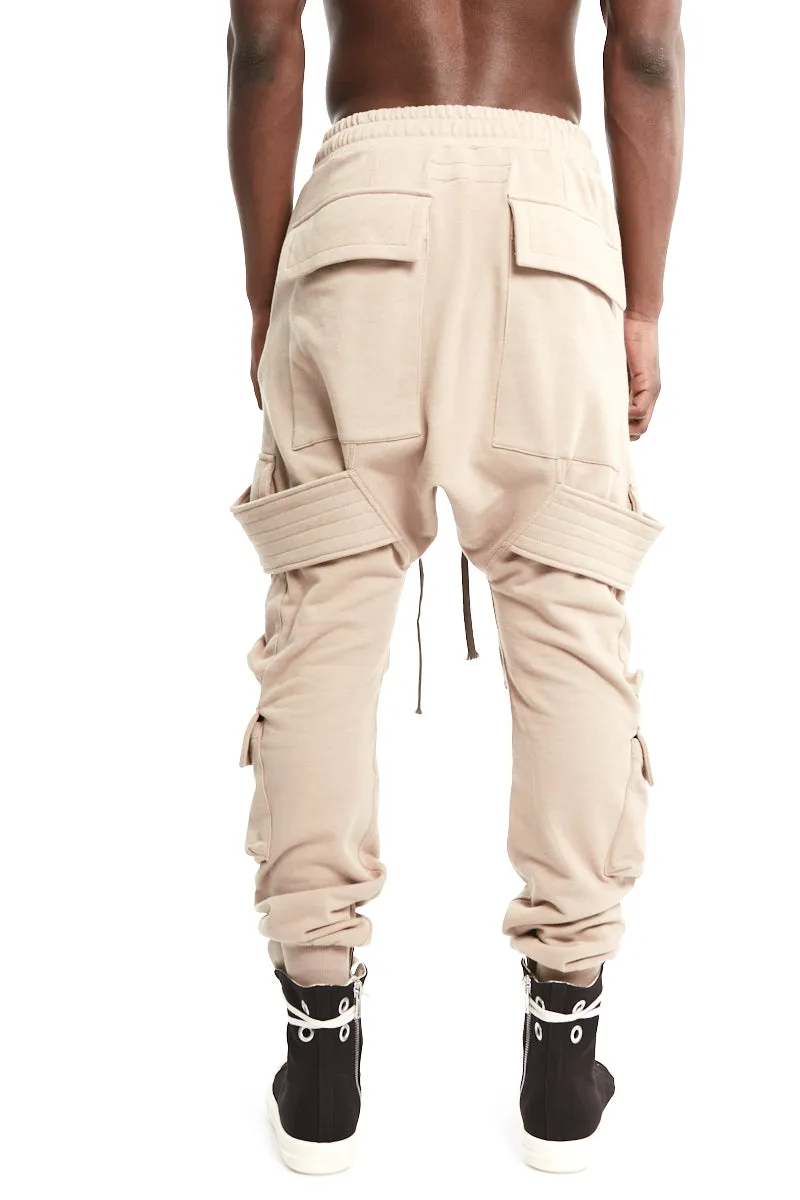 BEIGE BELT CARGO SWEAT SAROUEL PANTS