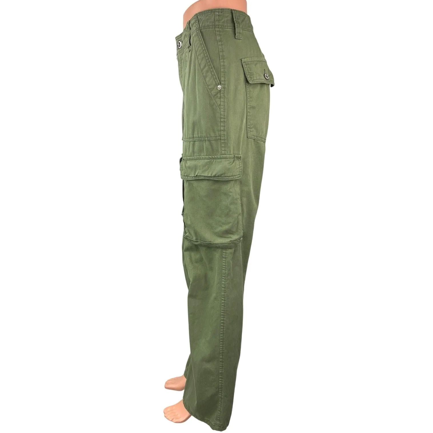 Bershka Women's Olive Green Relaxed Outdoor High Rise Cargo Straight Pants Sz 2