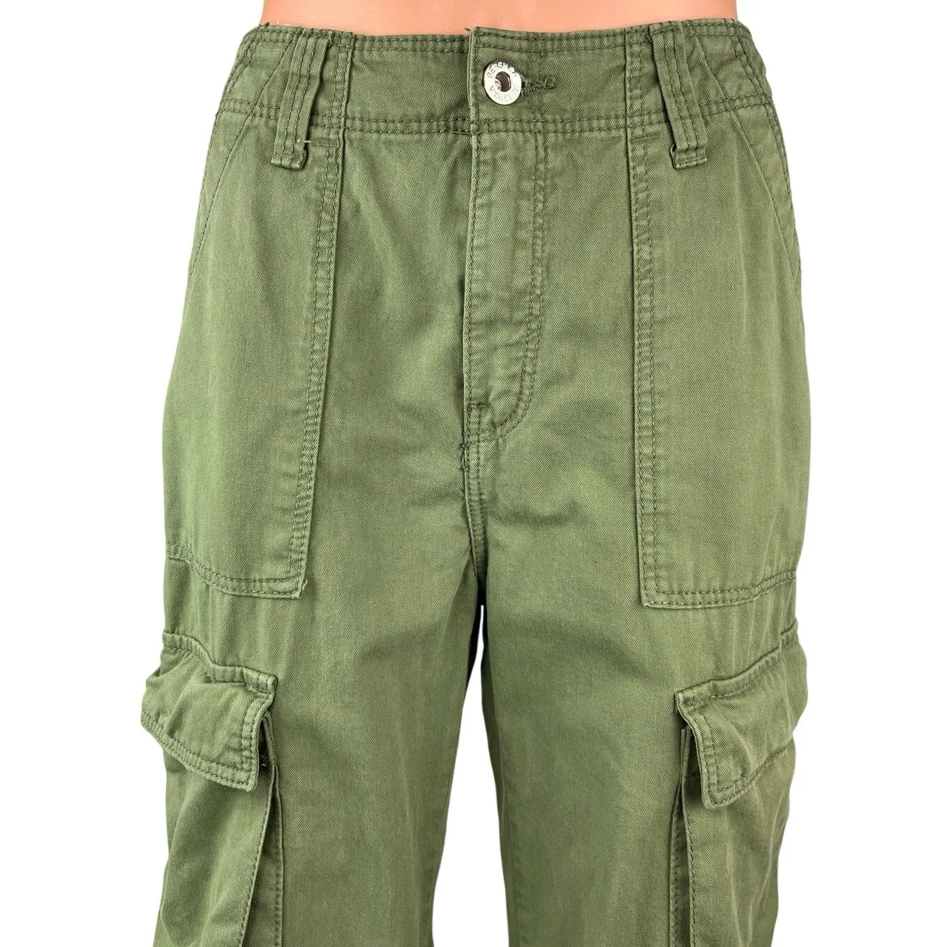 Bershka Women's Olive Green Relaxed Outdoor High Rise Cargo Straight Pants Sz 2