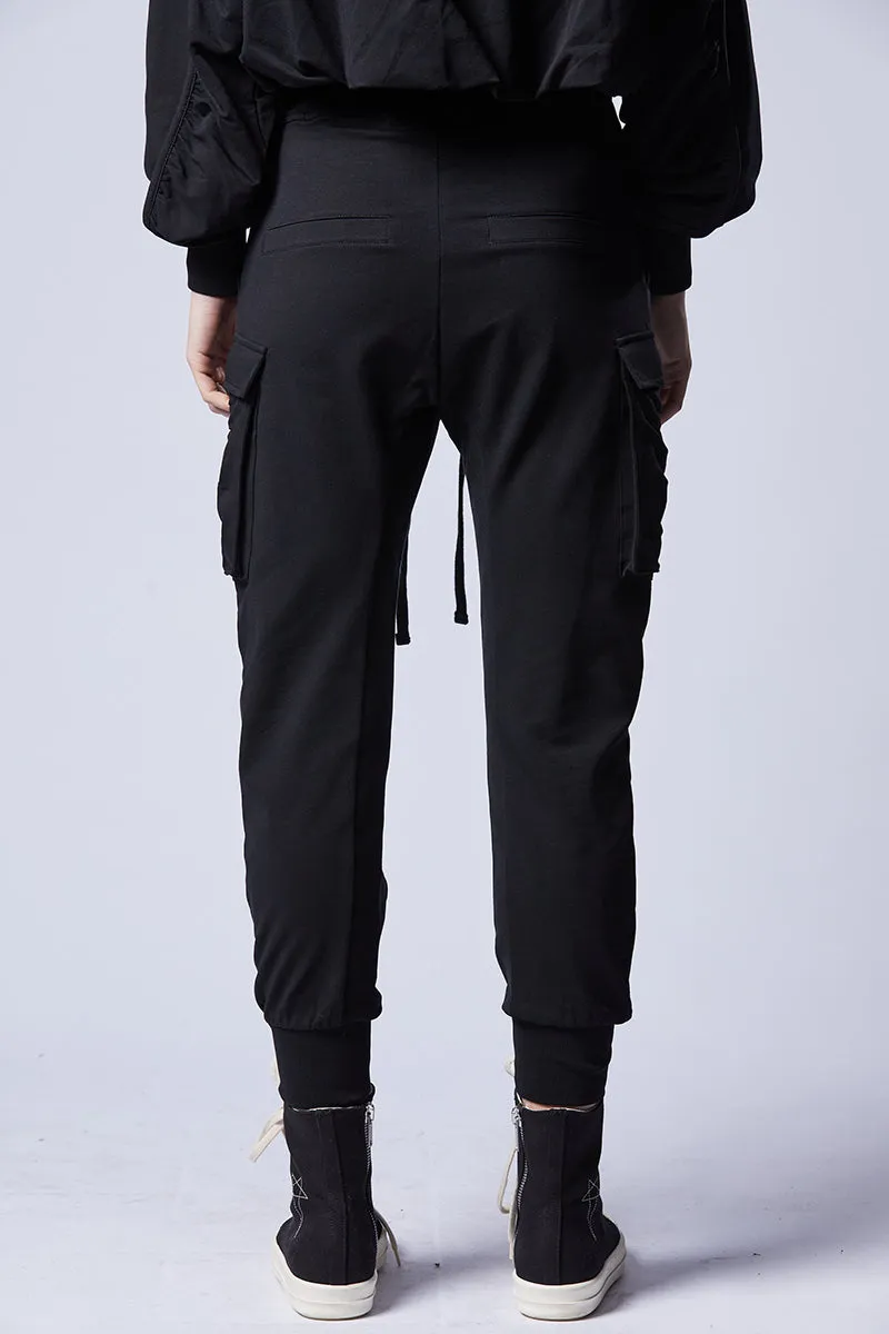 BLACK CARGO COTTON PANTS