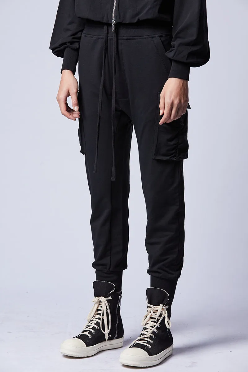 BLACK CARGO COTTON PANTS