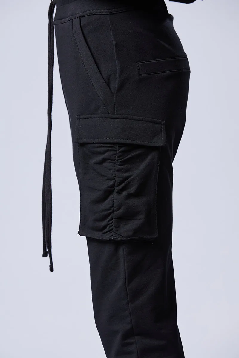 BLACK CARGO COTTON PANTS