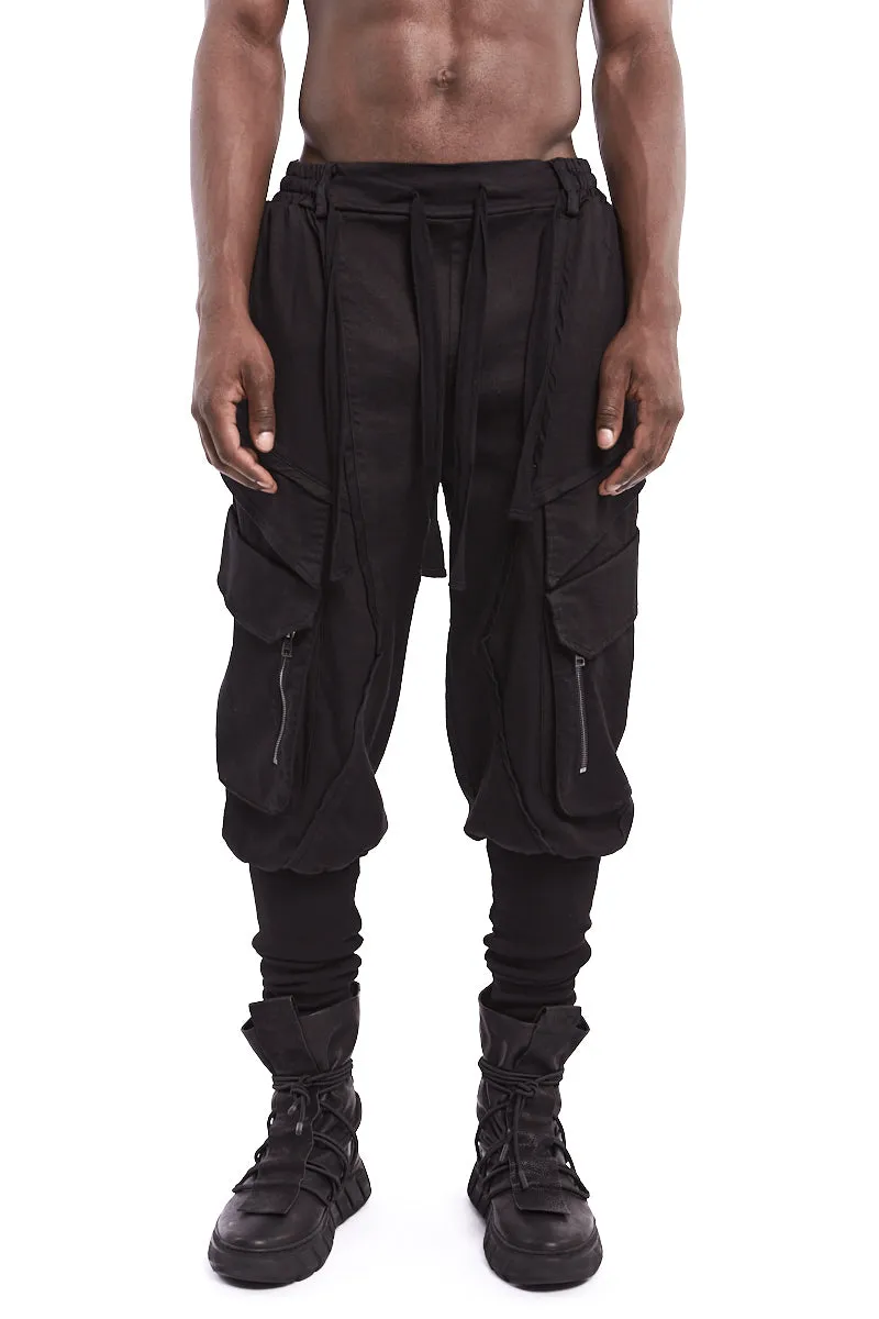 BLACK CARGO STRETCH PANTS