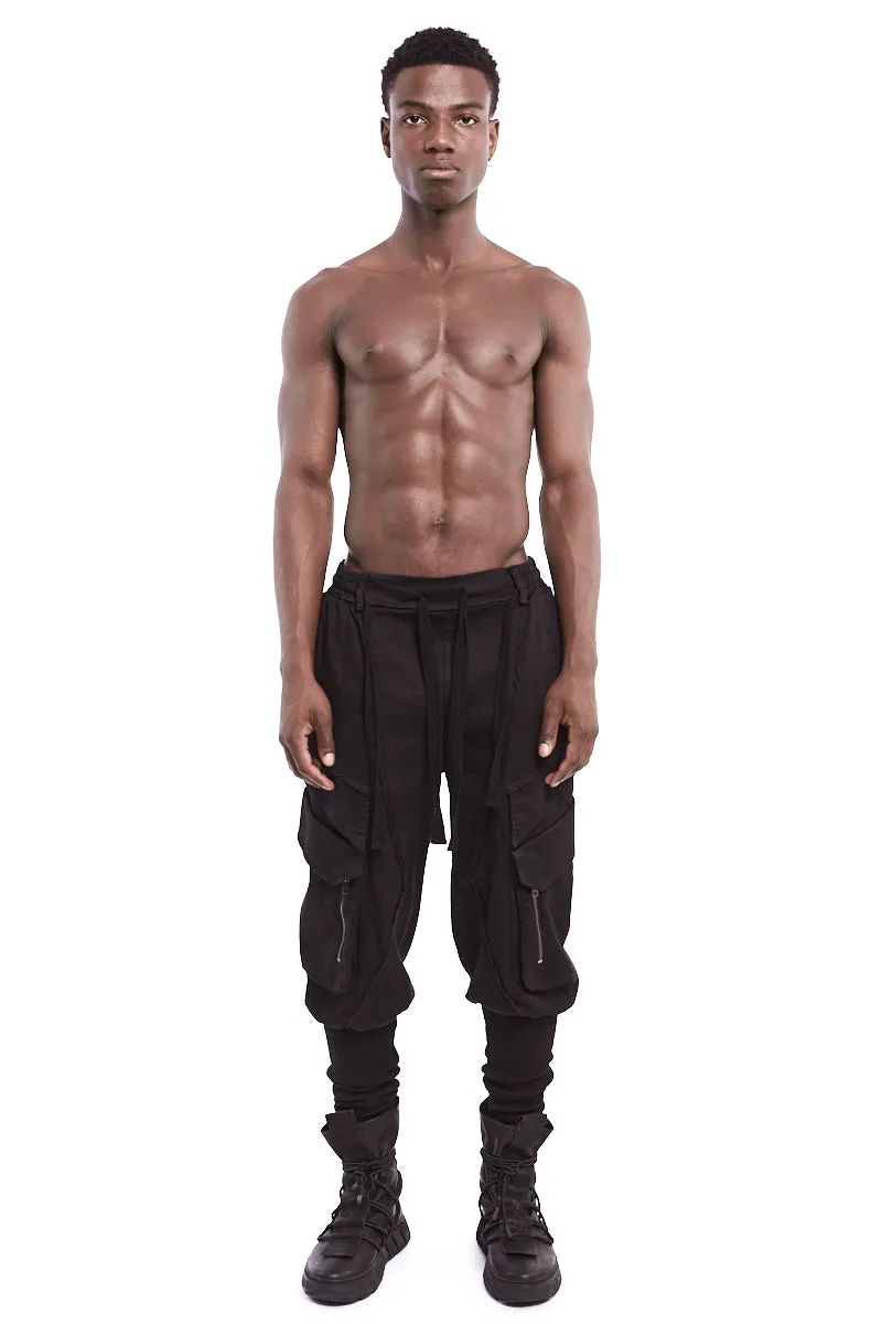 BLACK CARGO STRETCH PANTS