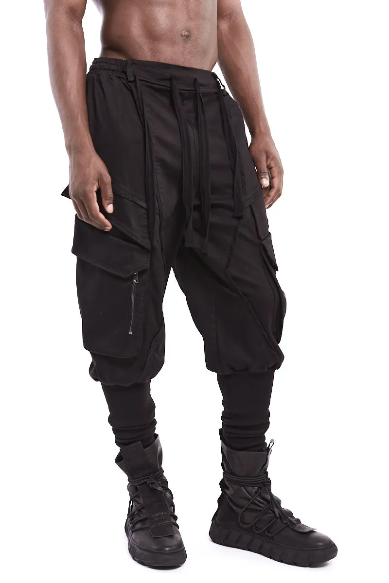 BLACK CARGO STRETCH PANTS