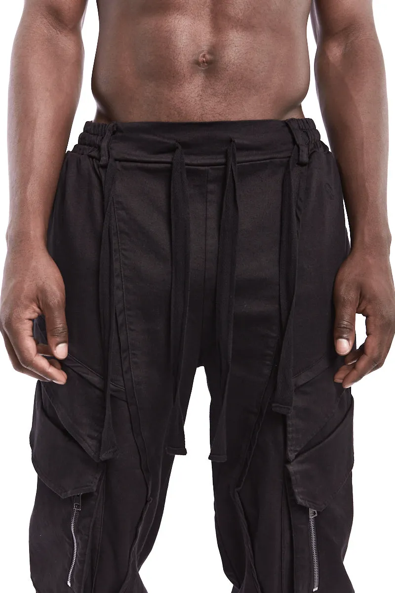 BLACK CARGO STRETCH PANTS