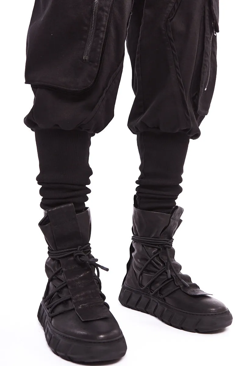 BLACK CARGO STRETCH PANTS