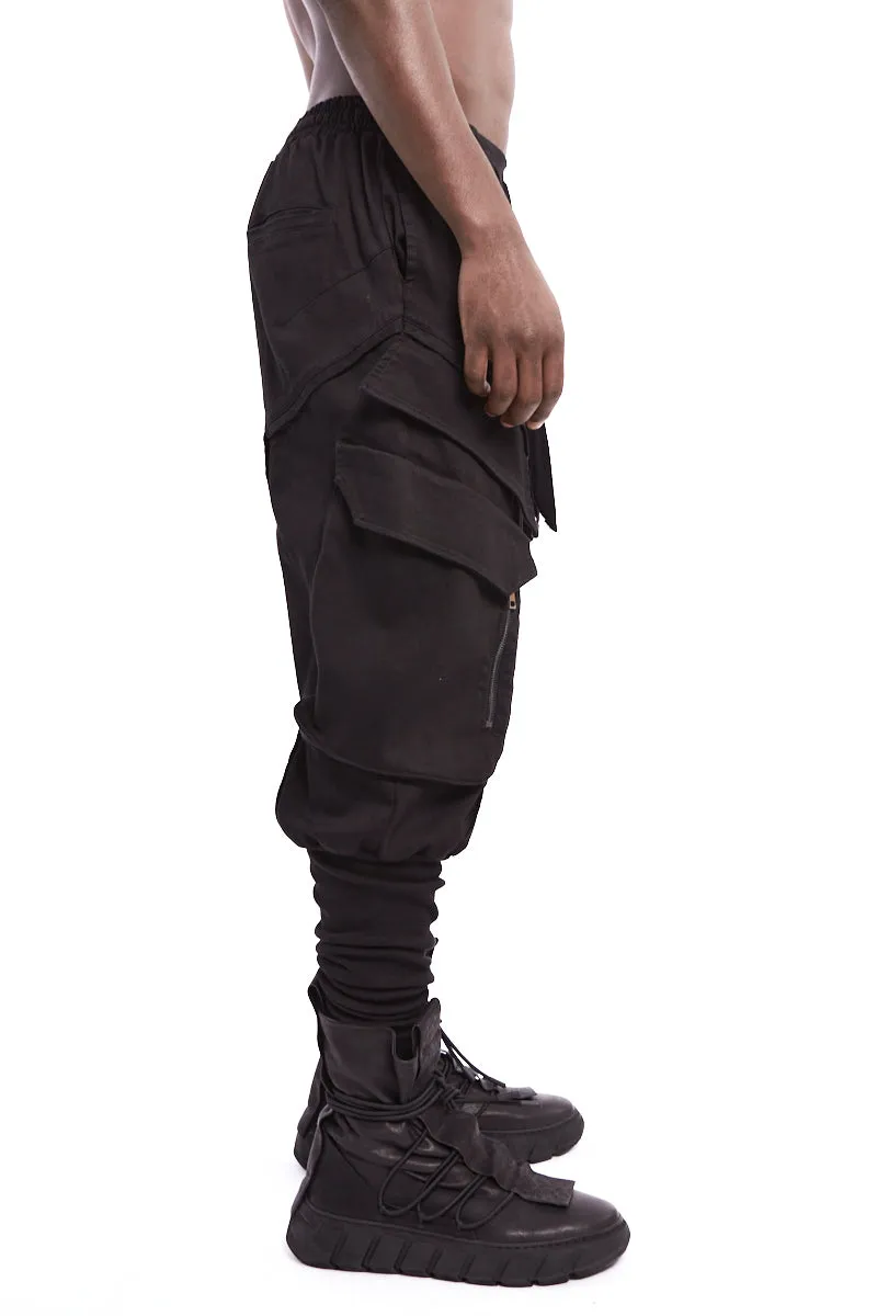 BLACK CARGO STRETCH PANTS