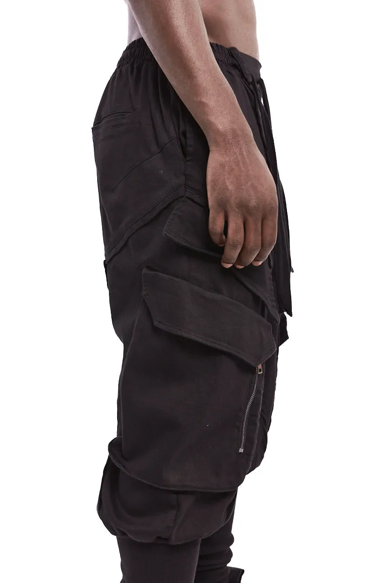 BLACK CARGO STRETCH PANTS