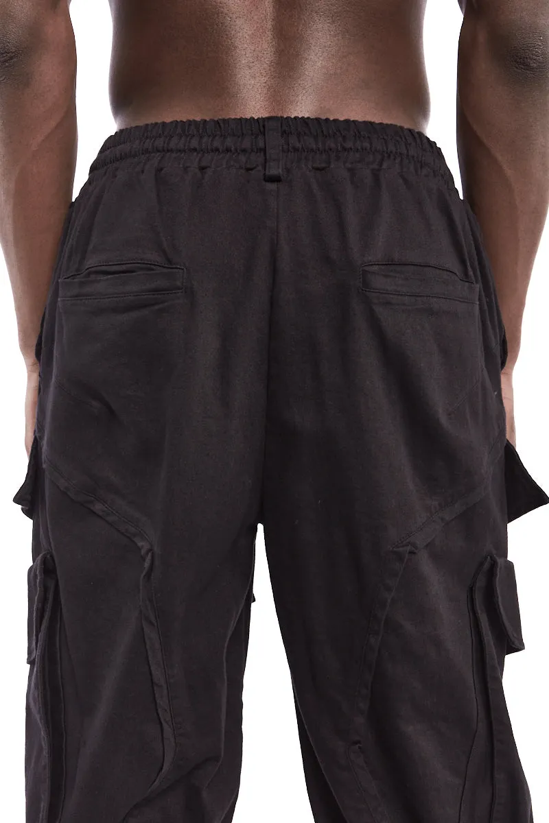 BLACK CARGO STRETCH PANTS