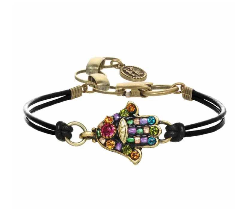 Black Multi Small Hamsa on Chord Bracelet