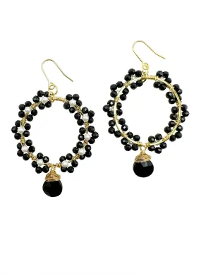 Black Obsidian Handcrafted Flower Earrings KE033