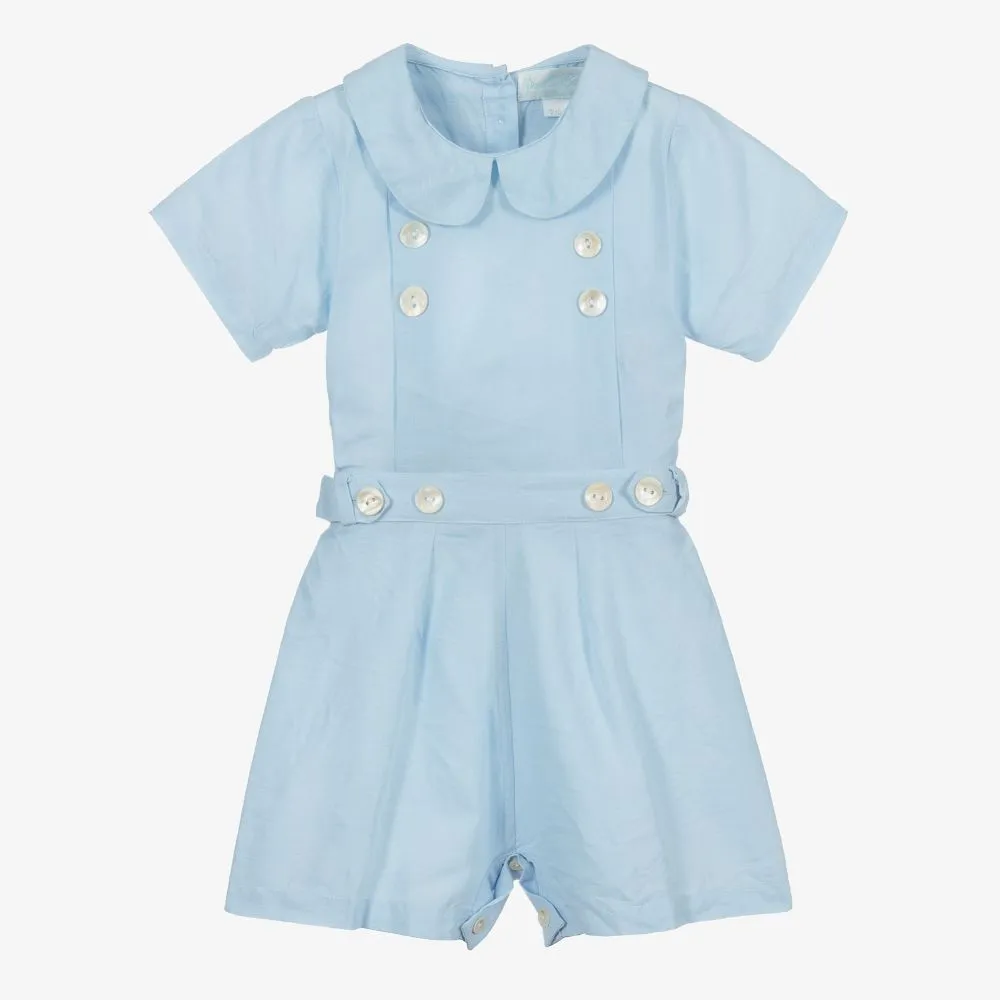 Blue Linen Shorts Set