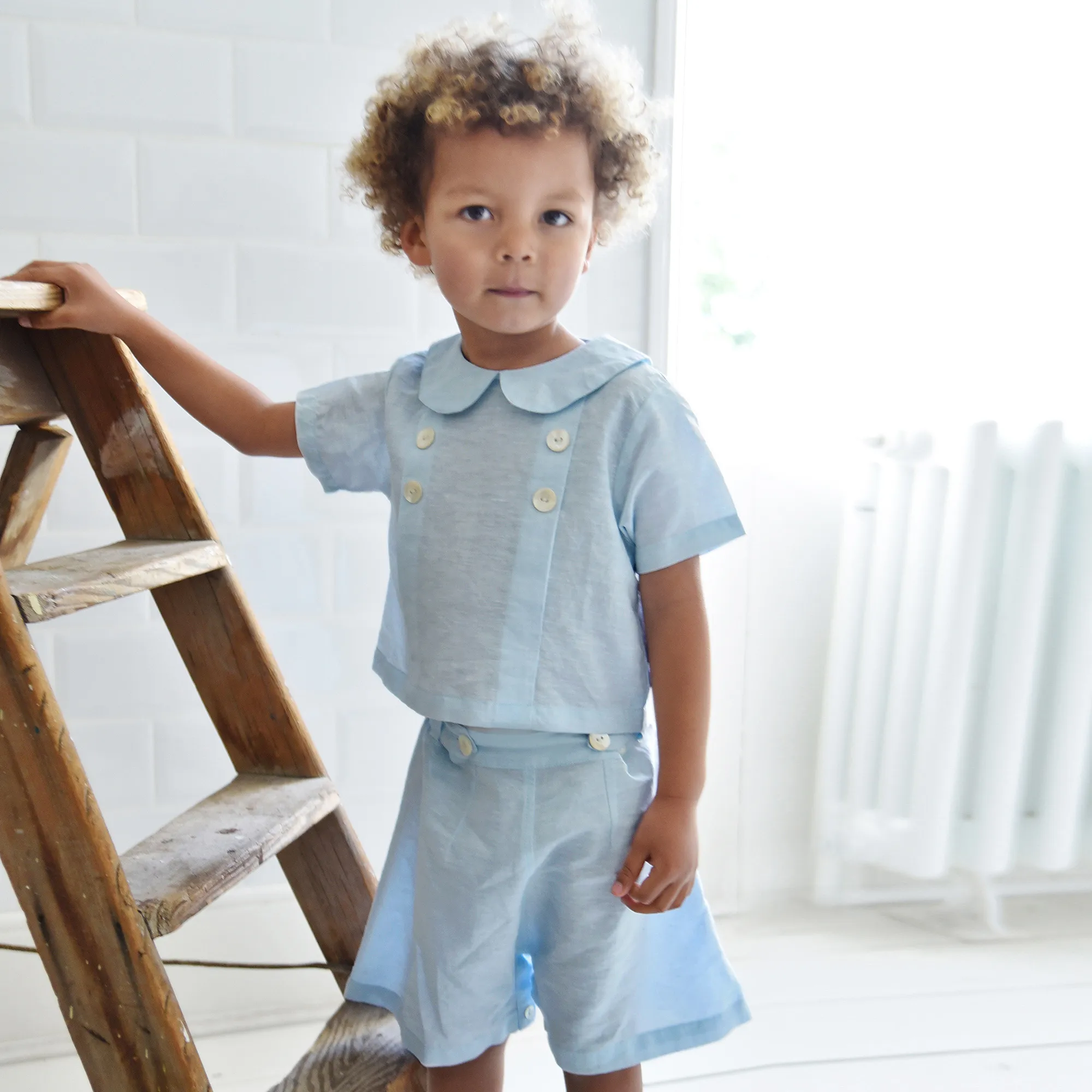 Blue Linen Shorts Set