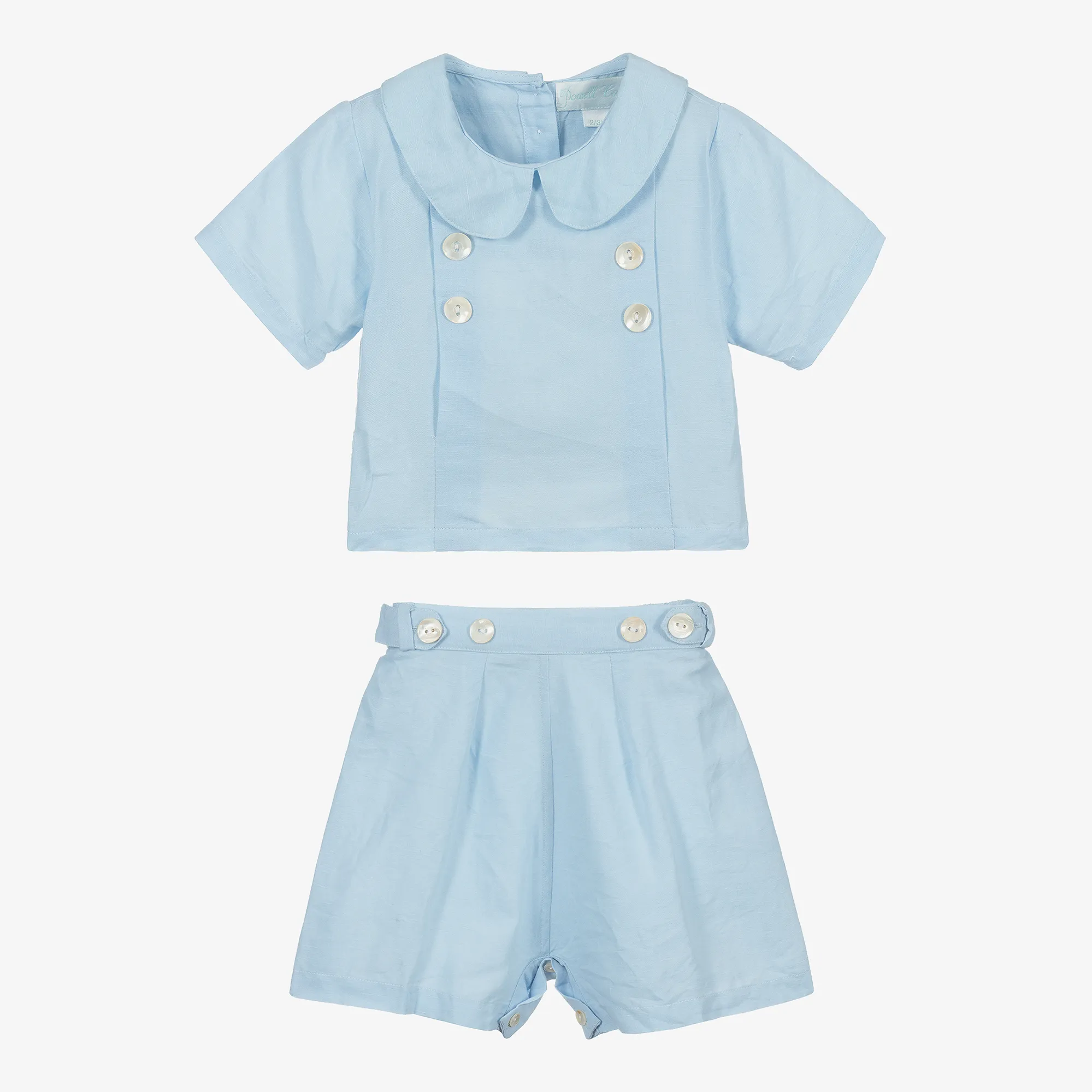 Blue Linen Shorts Set