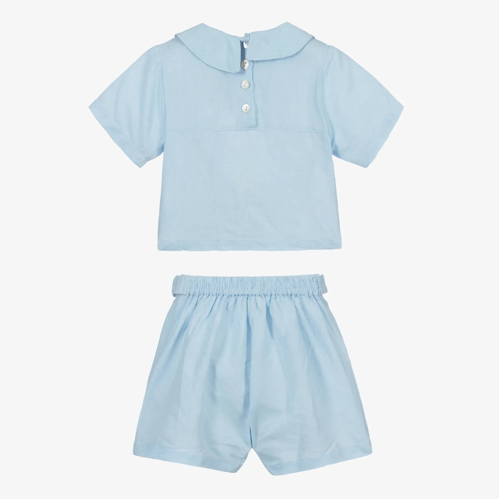 Blue Linen Shorts Set