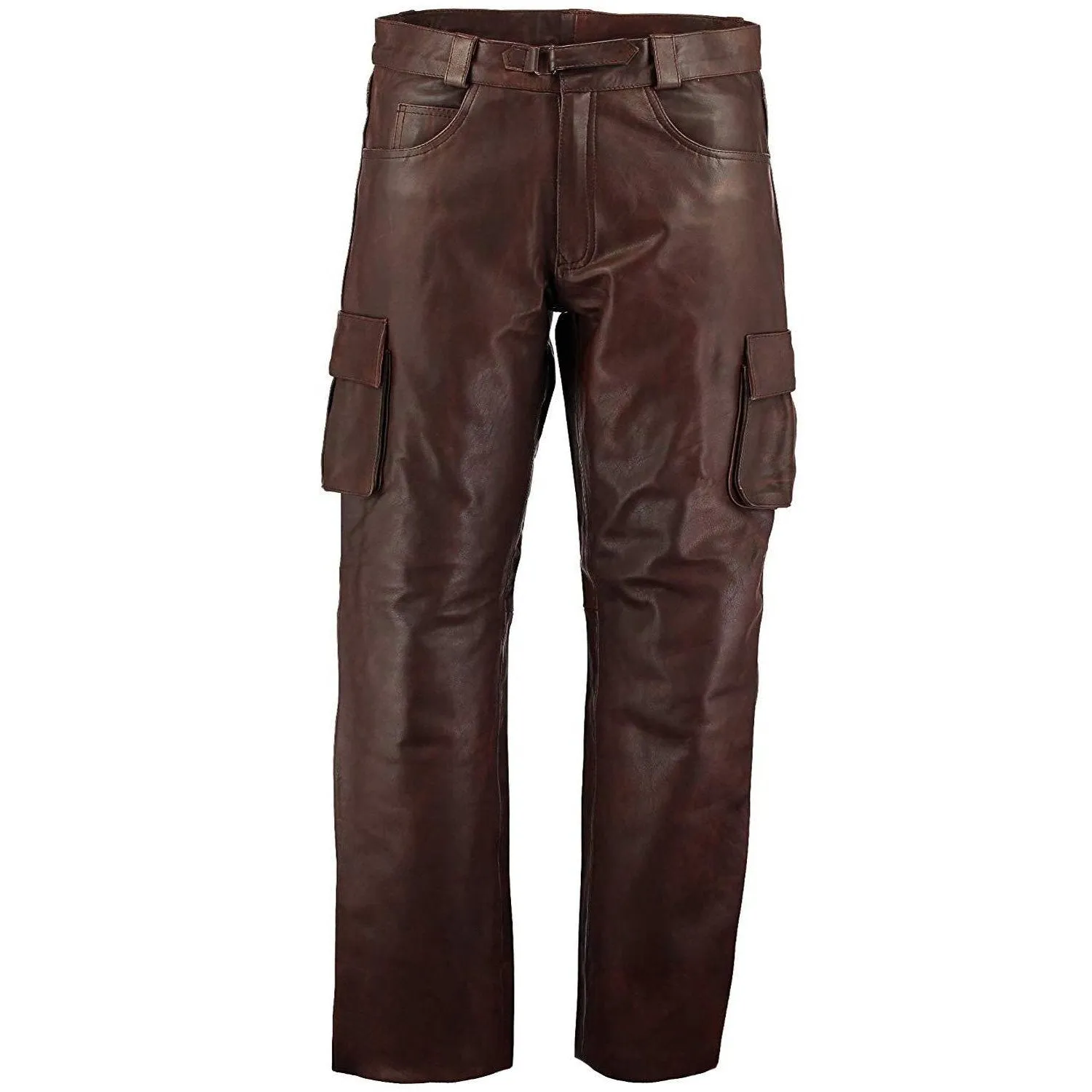 Brown Cargo Pockets Combat Leather Trouser Motorcycle Pants