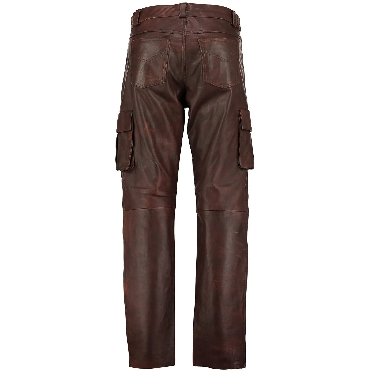 Brown Cargo Pockets Combat Leather Trouser Motorcycle Pants