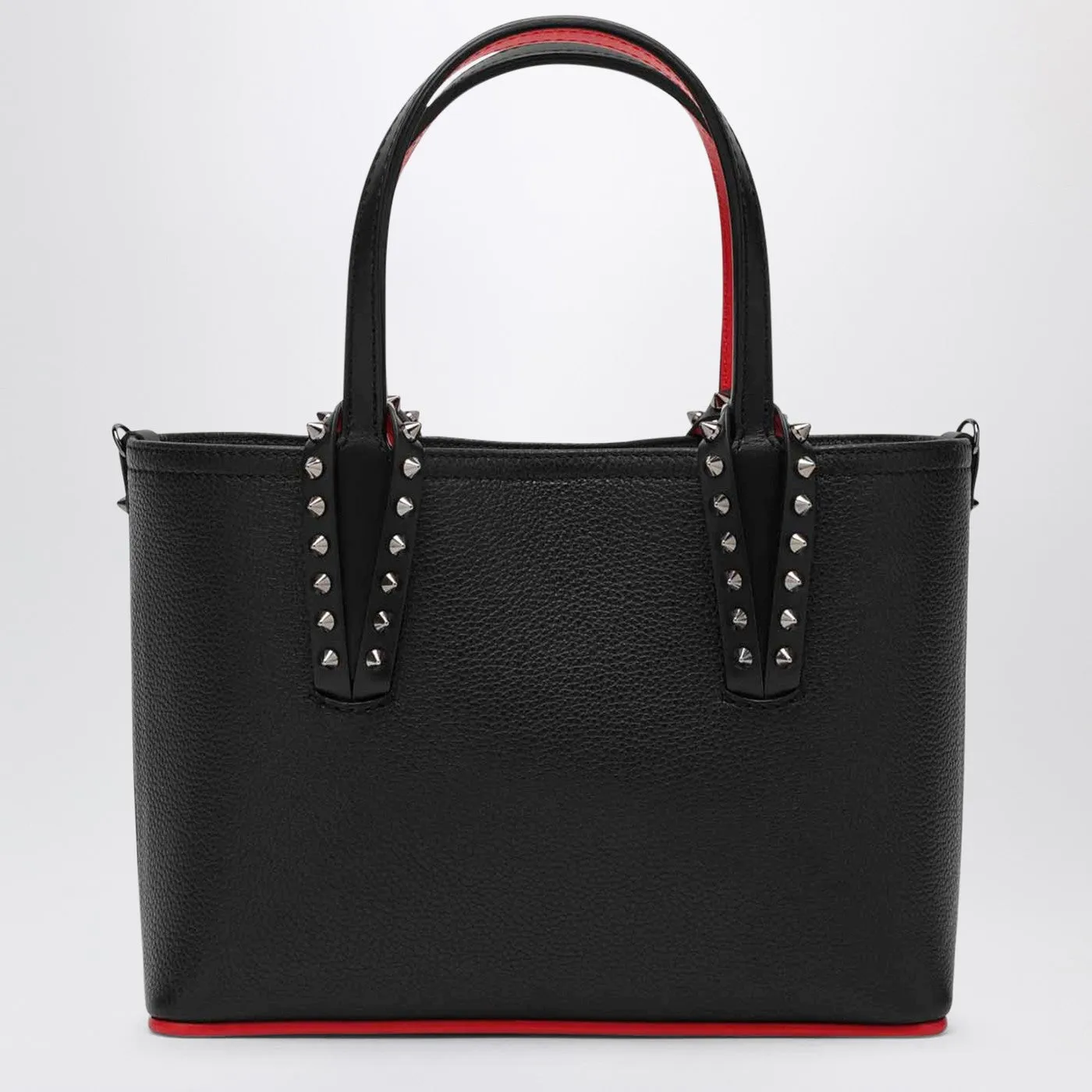 Christian Louboutin    Christian Louboutin Cabata Black Leather Mini Tote Bag With Spikes