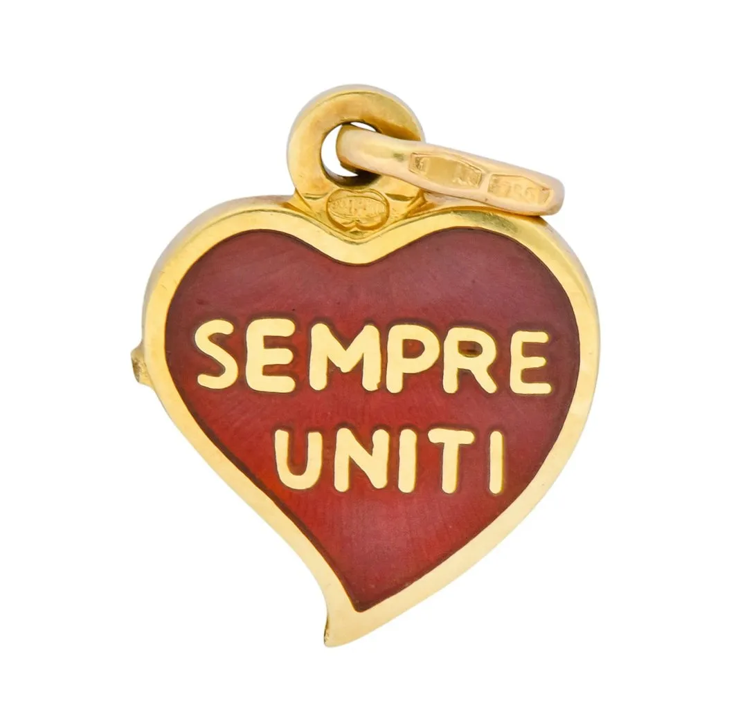 Contemporary Red Enamel 18 Karat Gold Sempre Uniti Heart Charm