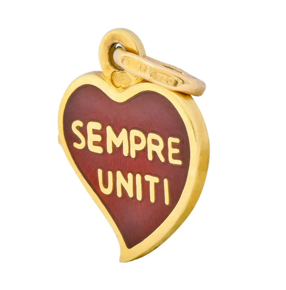 Contemporary Red Enamel 18 Karat Gold Sempre Uniti Heart Charm