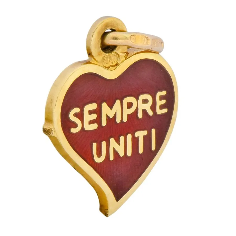 Contemporary Red Enamel 18 Karat Gold Sempre Uniti Heart Charm