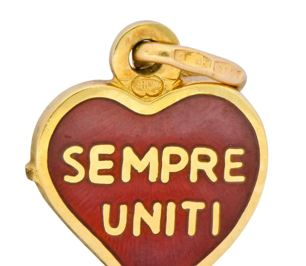 Contemporary Red Enamel 18 Karat Gold Sempre Uniti Heart Charm