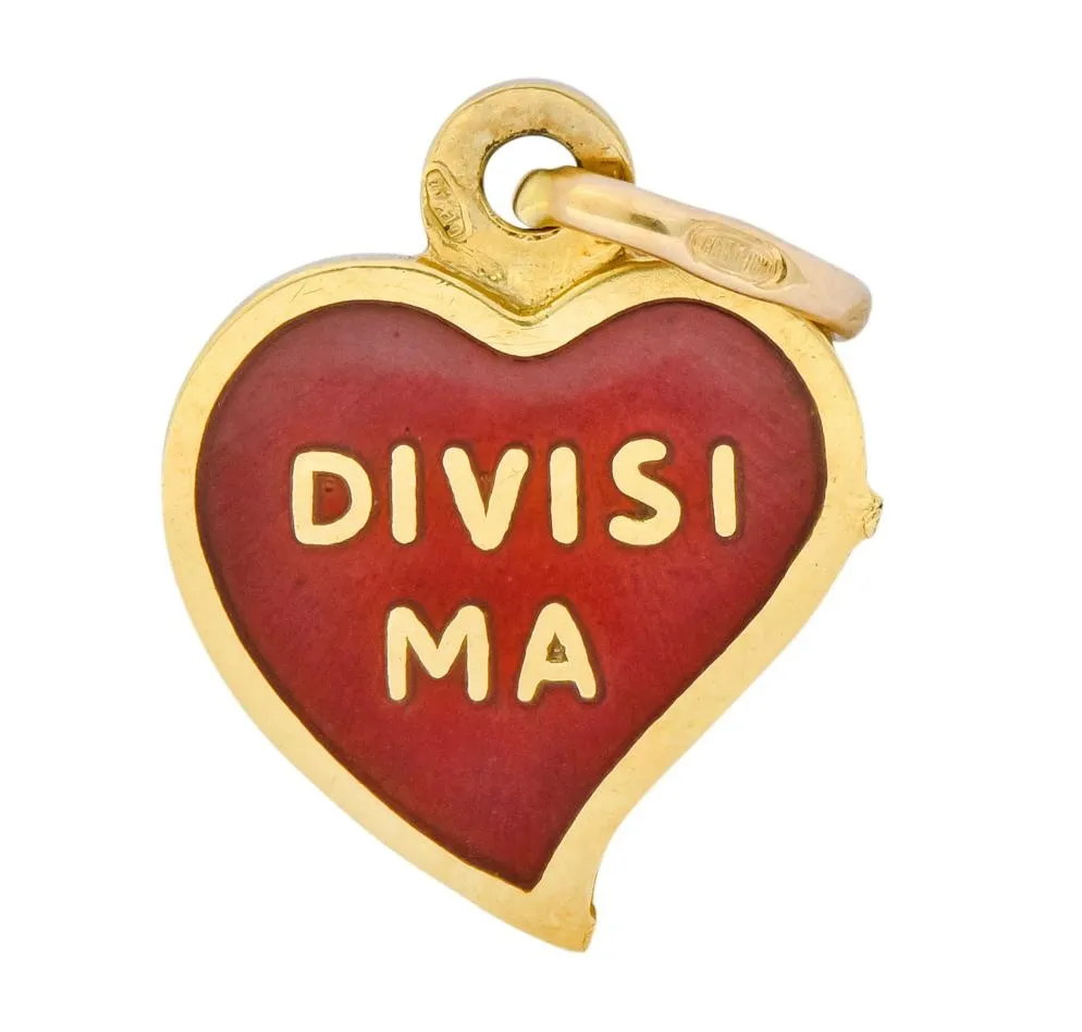 Contemporary Red Enamel 18 Karat Gold Sempre Uniti Heart Charm