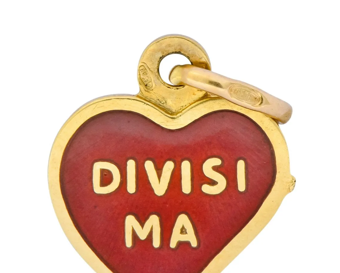 Contemporary Red Enamel 18 Karat Gold Sempre Uniti Heart Charm