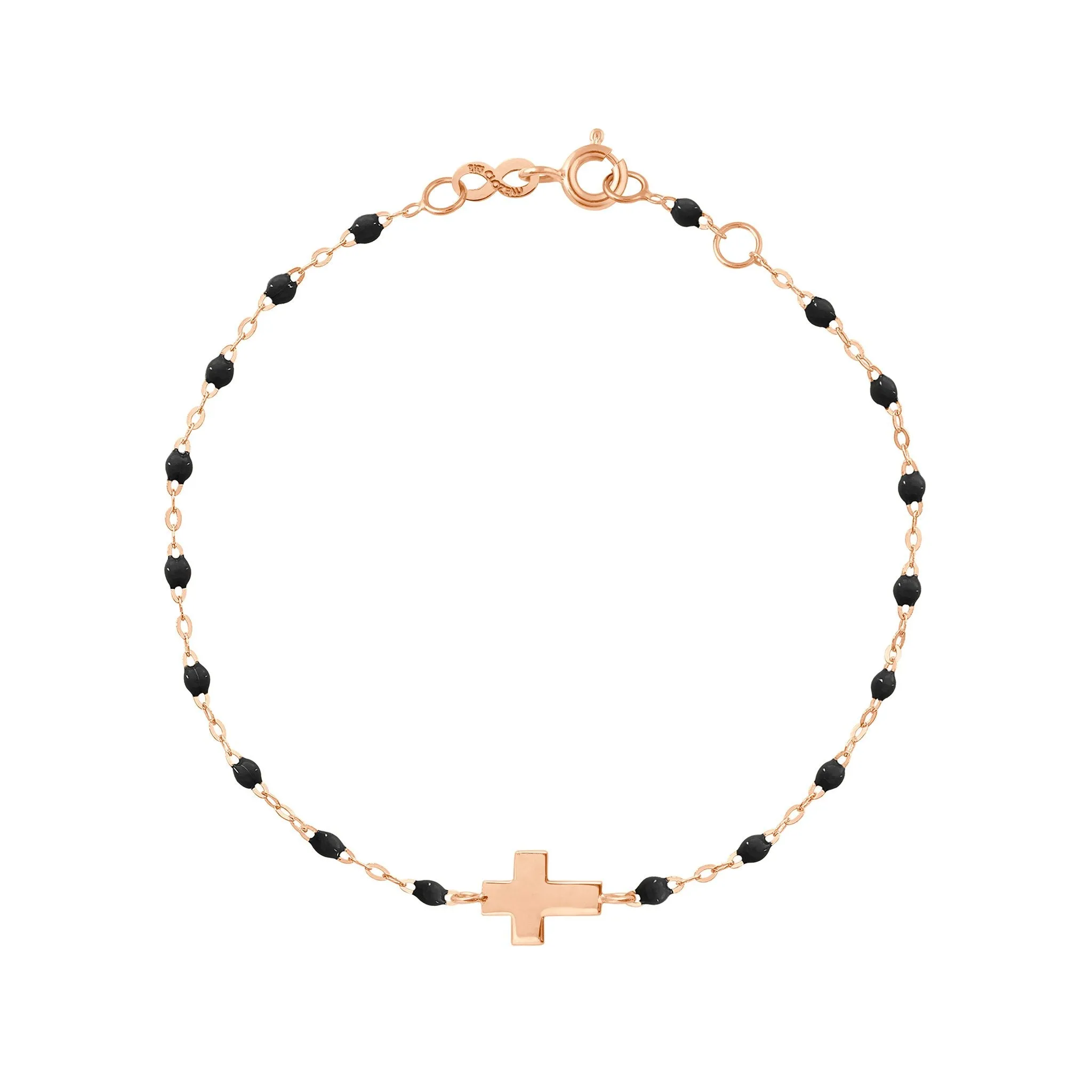 Cross Charm Classic Gigi Black bracelet, Rose Gold, 6.7