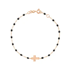 Cross Charm Classic Gigi Black bracelet, Rose Gold, 6.7