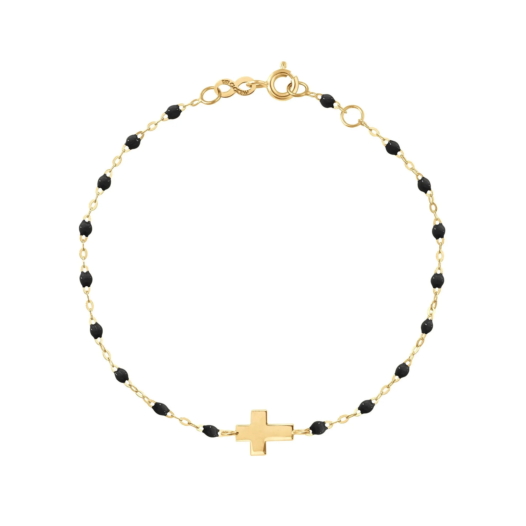 Cross Charm Classic Gigi Black bracelet, Yellow Gold, 6.7