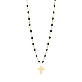 Cross Charm Classic Gigi Black necklace, Yellow Gold, 16.5