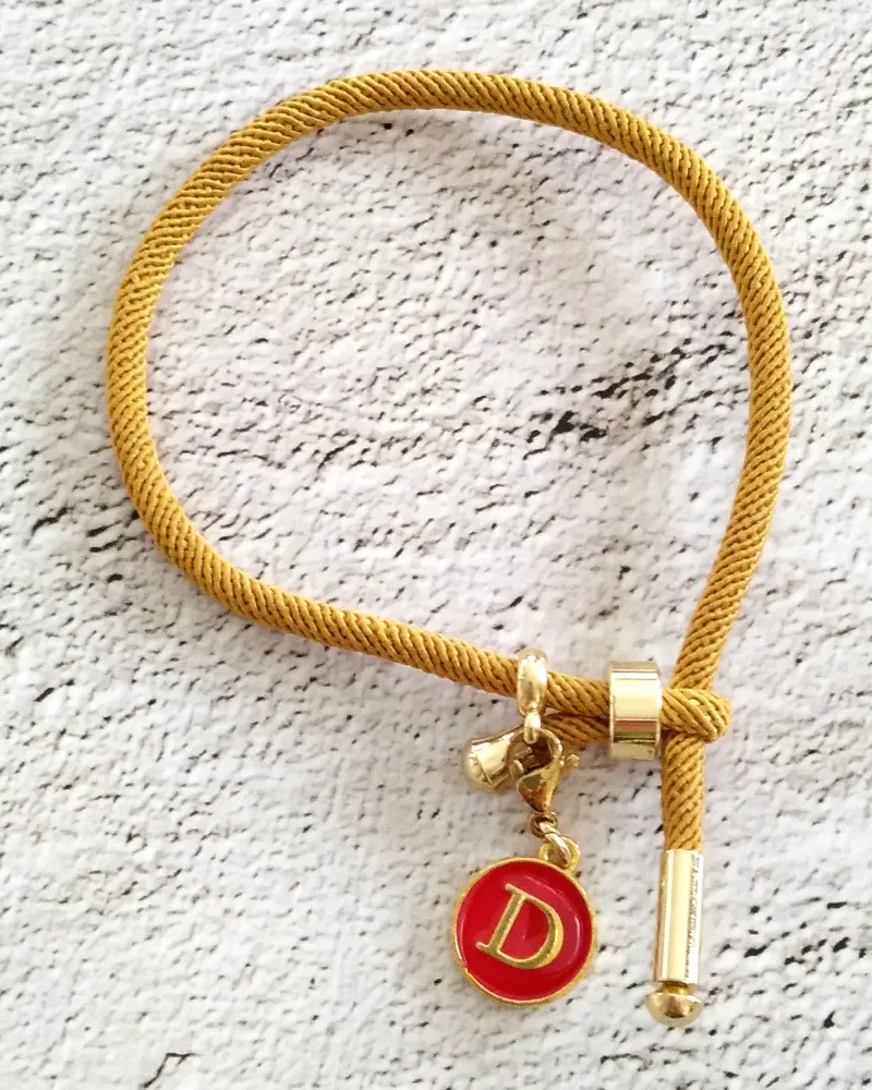 Dani Camel Band  Red Initials Corded Slider Bracelet