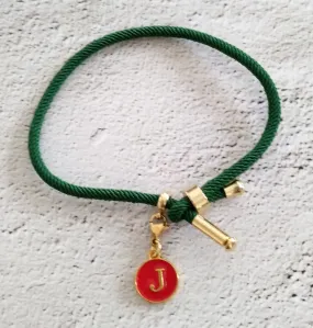 Dani Emerald Band Red Initials Corded Slider Bracelet