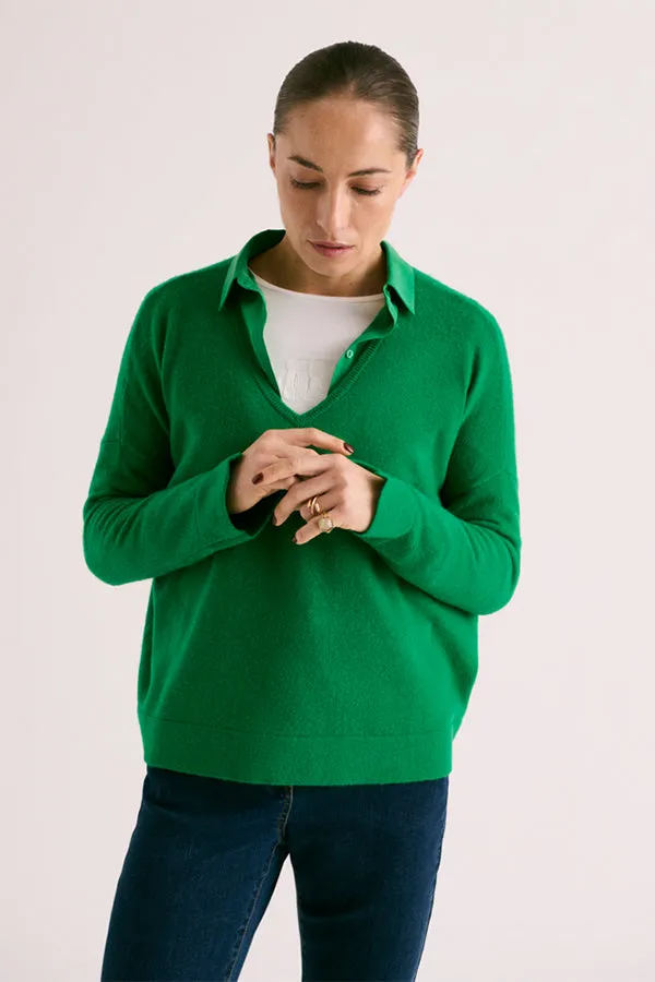 Devernois ALOLITE GREEN V-NECK CASHMERE SWEATER